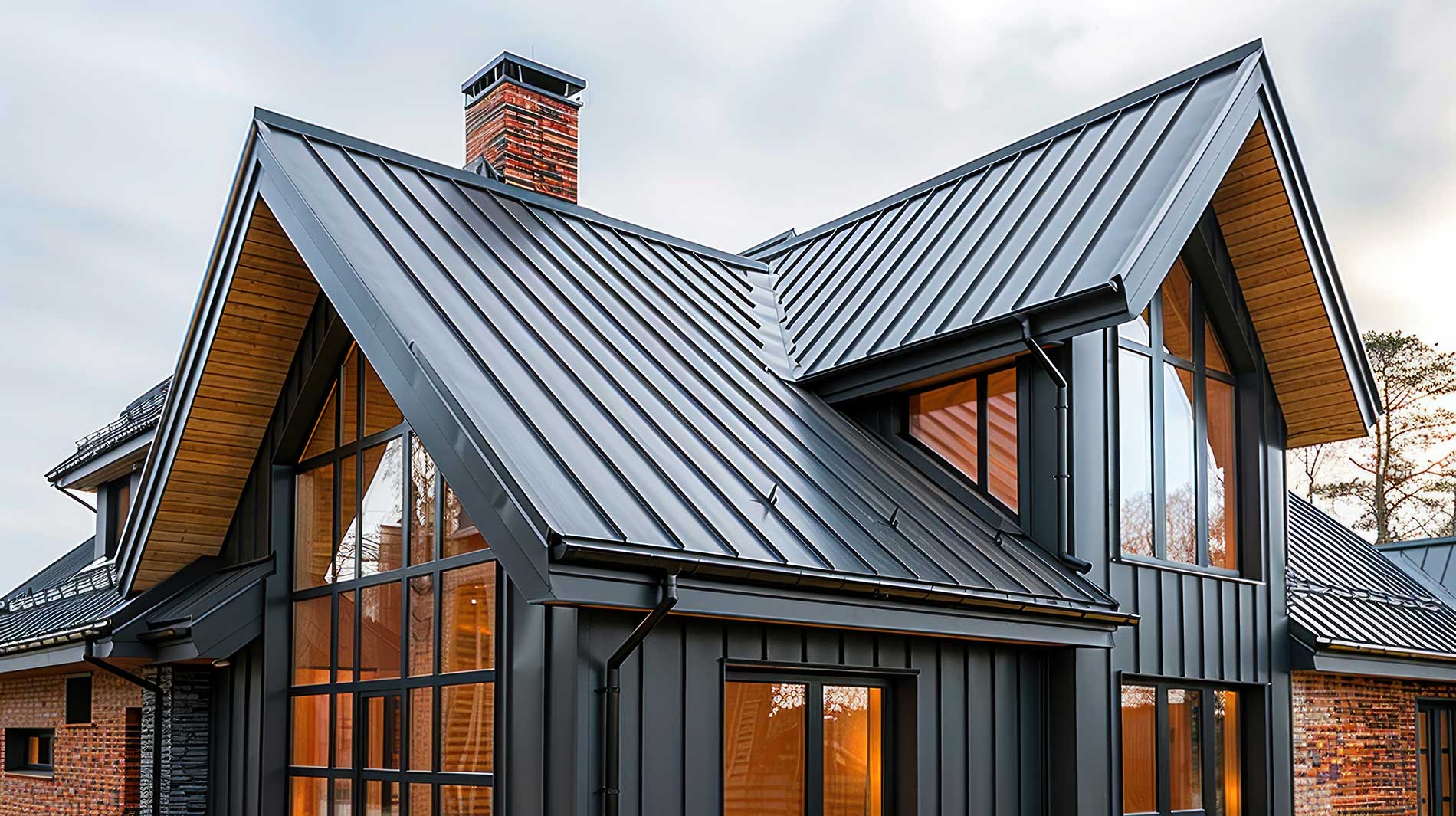 Black-metal-roof-on-new-house-modern-style