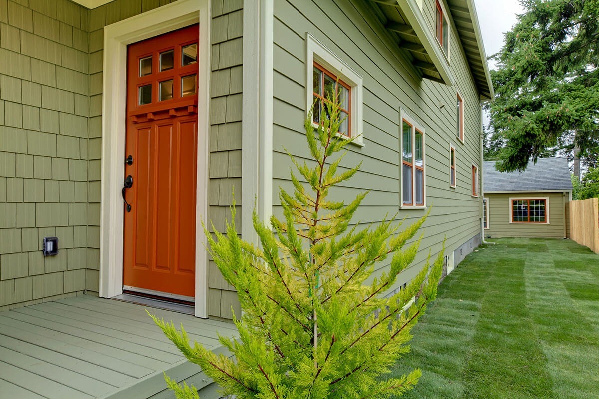 Front orange door of the green house