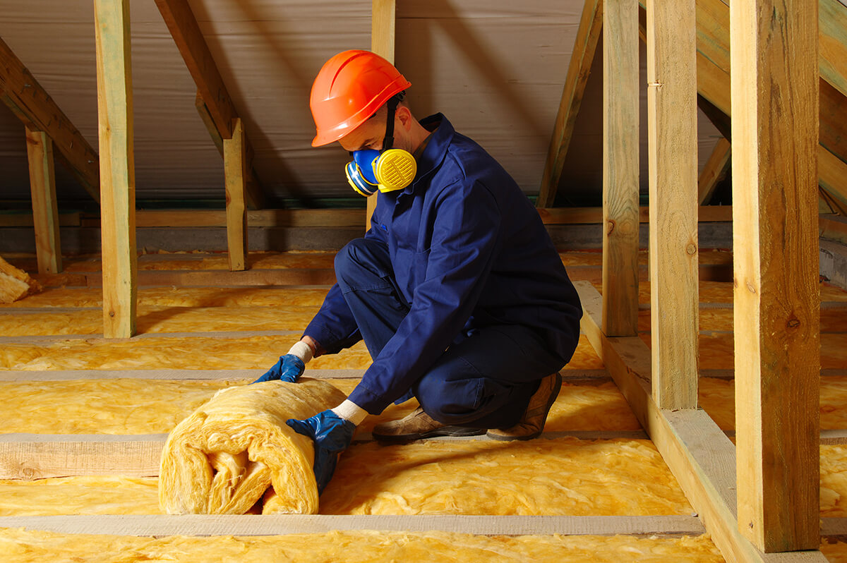 house attic under construction mansard wall insulation with rock wool