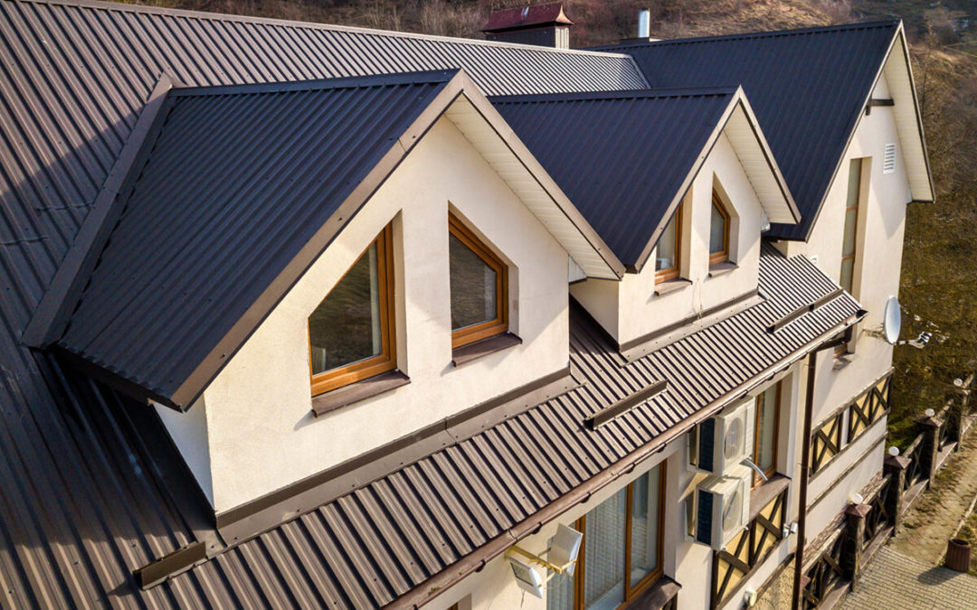attic rooms exterior on metal shingle roof,