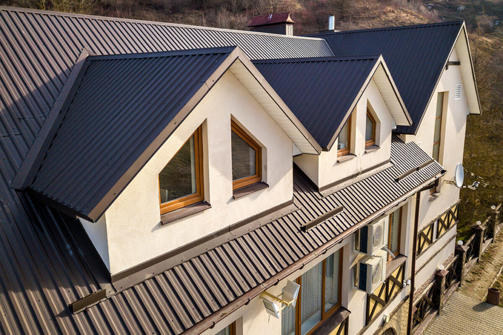 building attic rooms exterior on metal shingle roof