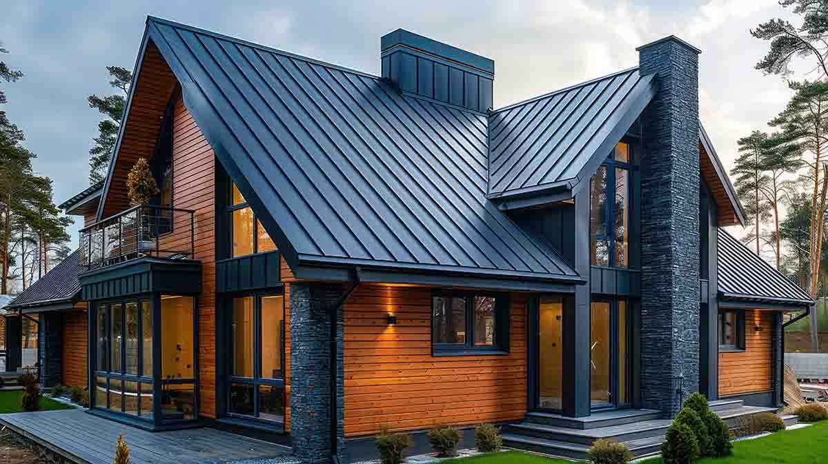 Corrugated metal roof installed in a modern house